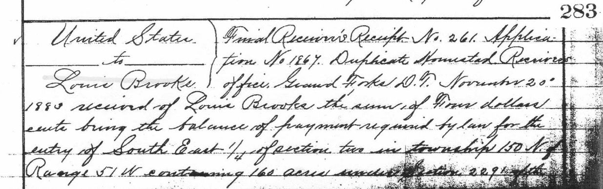 Page 283 Book N of Deed N.D. between USA and Louis Brooks
